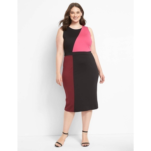 Lane Bryant Plus Size 20 Colorblock Ponte Sheath Dress Black Pink Red Sleeveless - Picture 1 of 7